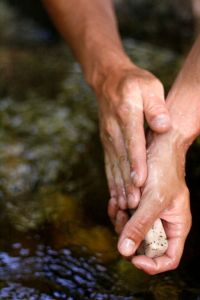 Man hands and bar soap